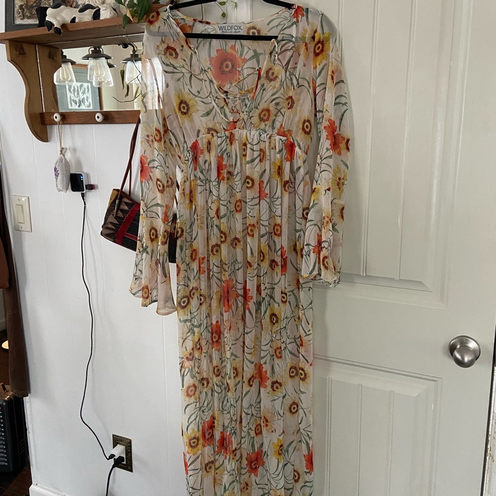 Wildfox Long Sleeve Floral Dress - Cream and Orange